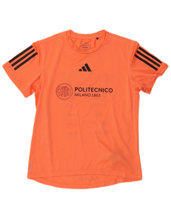 ADIDAS Damen Aeroready Graphic T-Shirt Top UK 12/14 Medium Orange