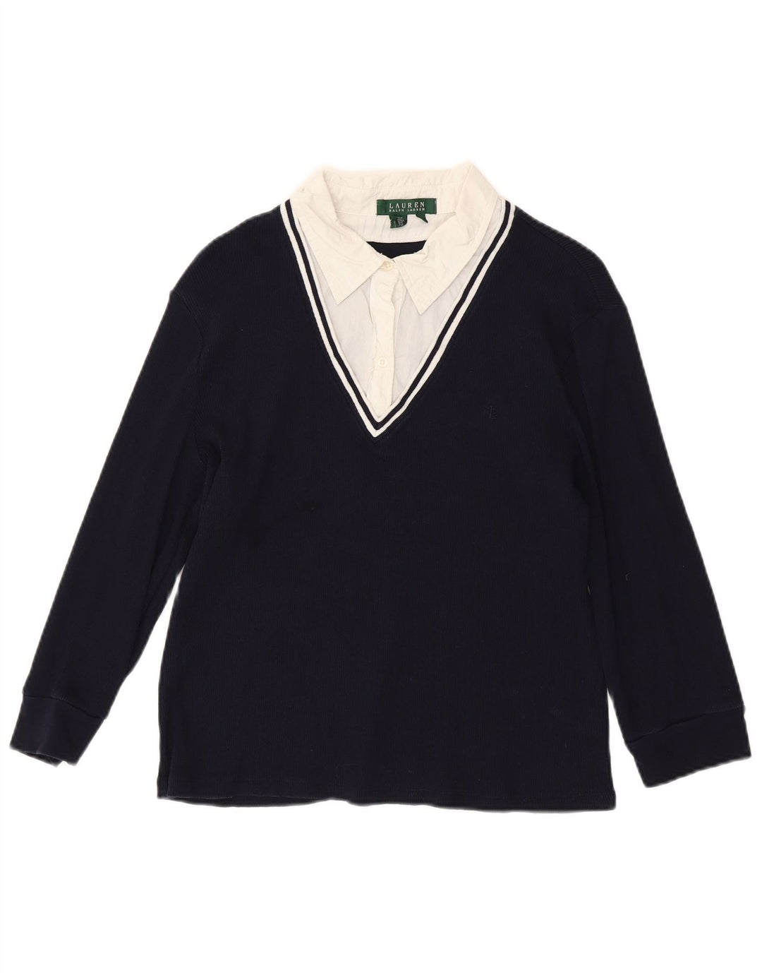 RALPH LAUREN Damen Top 3/4 Ärmel UK 18 XL Marineblau Colourblock Baumwolle