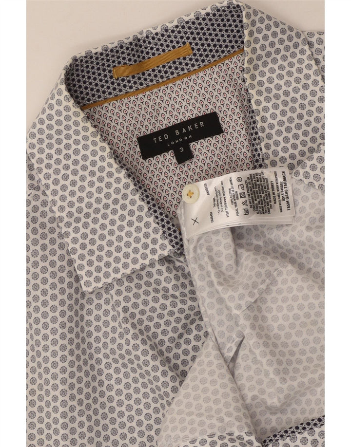Ted Baker Herren-Kurzarmhemd, Größe 3, Mittelweiß, geometrische Baumwolle