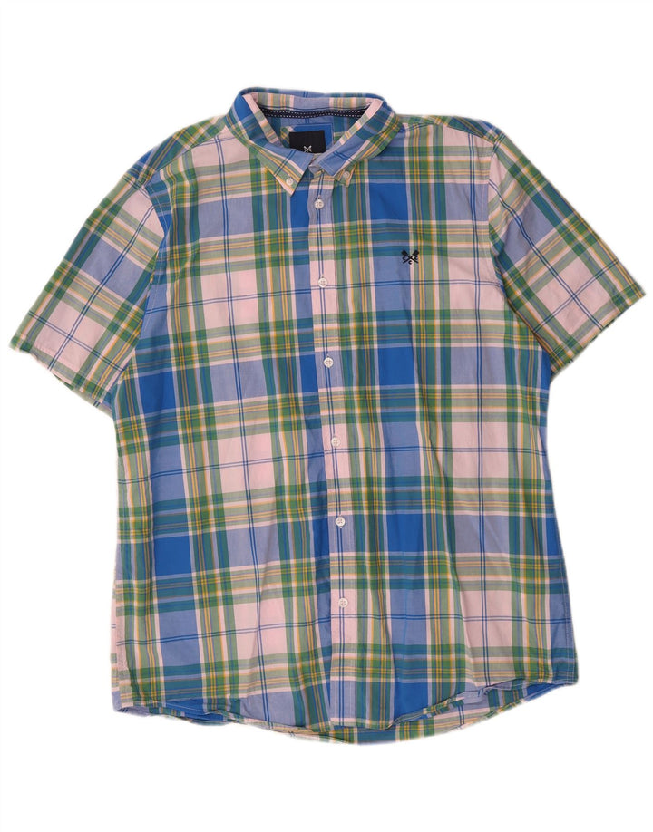 Crew Clothing Herren-Kurzarmhemd XL, blau kariert, Baumwolle