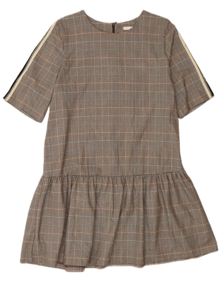 Zara Damen-A-Linien-Kleid, UK 16, groß, braun kariert, Polyester