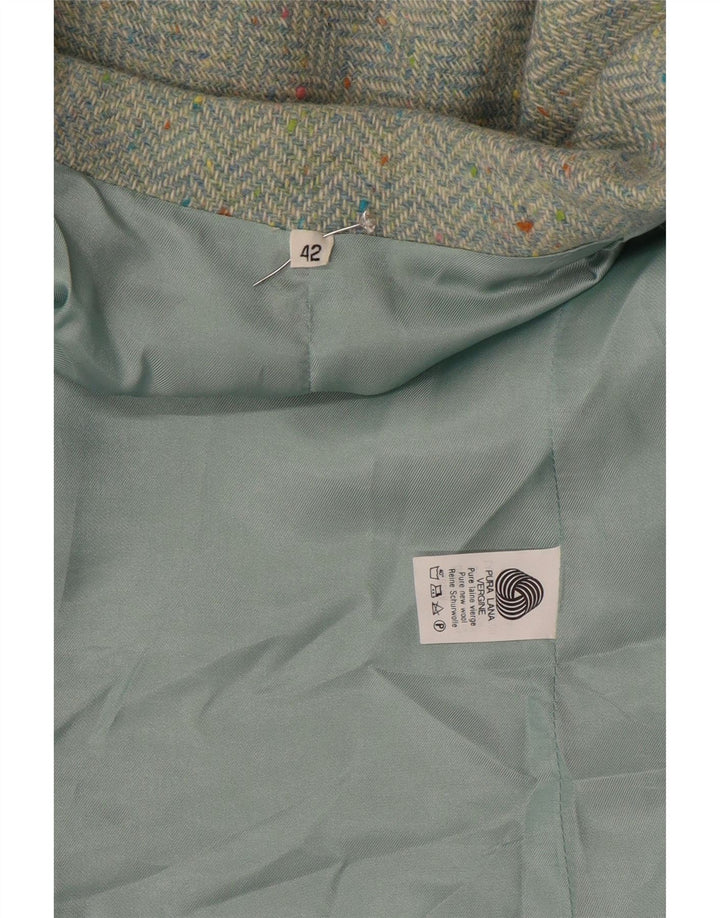 Vintage Damen 2-Knopf-Blazerjacke IT 42 Mittelgrüne Fischgrätenwolle