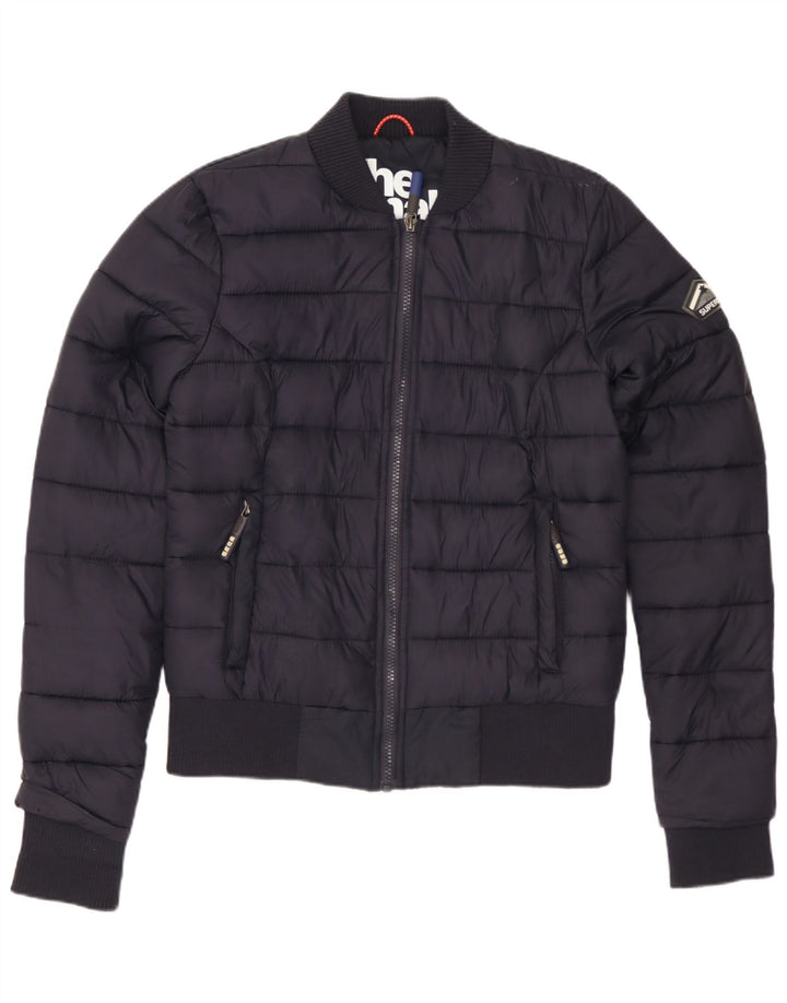 SUPERDRY Damen Wattierte Jacke UK 10 Small Marineblau Polyester