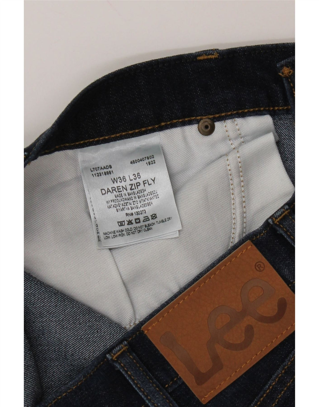 Lee Herren Daren Zip Fly Cropped Jeans W36 L25 Blaue Baumwolle