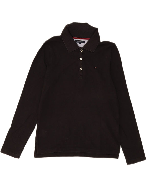 Tommy Hilfiger Damen Langarm-Poloshirt UK 14 Large Schwarz Baumwolle