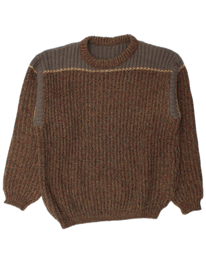 Vintage Herren-Pullover mit Rundhalsausschnitt, mittelbraun, Farbblock