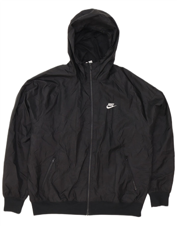 Nike Herren-Regenjacke mit Reißverschluss und Kapuze, groß, aus schwarzem Polyester