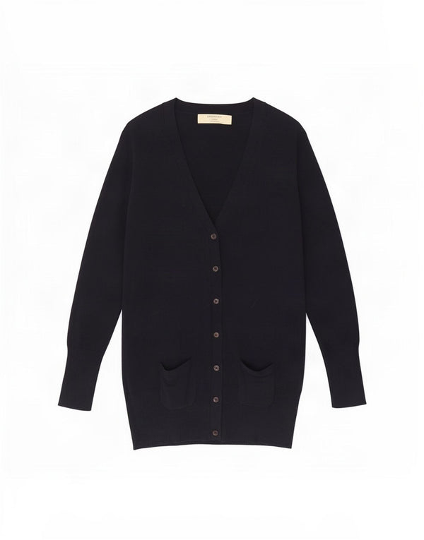 Zara Damen Longline-Cardigan-Pullover UK 14 Große marineblaue Baumwolle