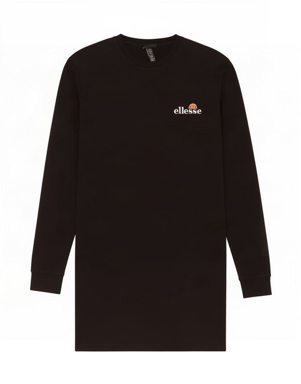 Ellesse Langärmliges, übergroßes T-Shirt-Kleid für Damen, UK 6 XS, schwarze Baumwolle