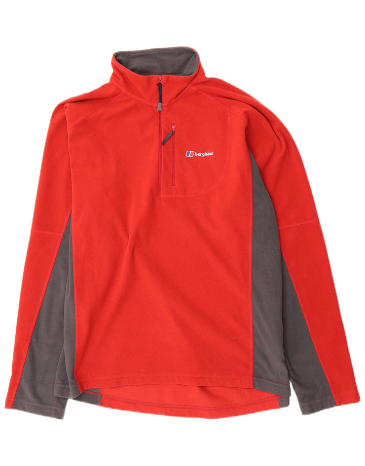 Berghaus Herren-Fleecepullover mit Reißverschluss am Hals, großes rotes Farbblock-Polyester