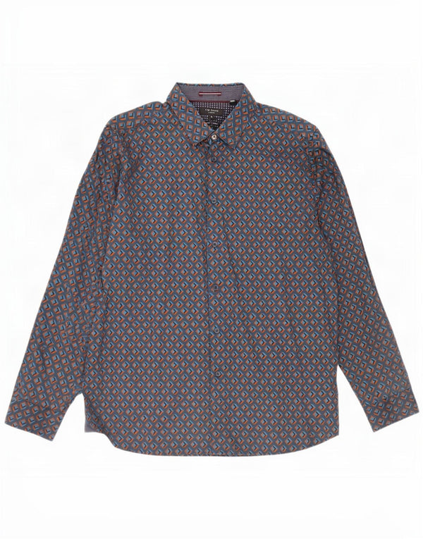 Ted Baker Herrenhemd Größe 6 2XL Marineblaue geometrische Baumwolle