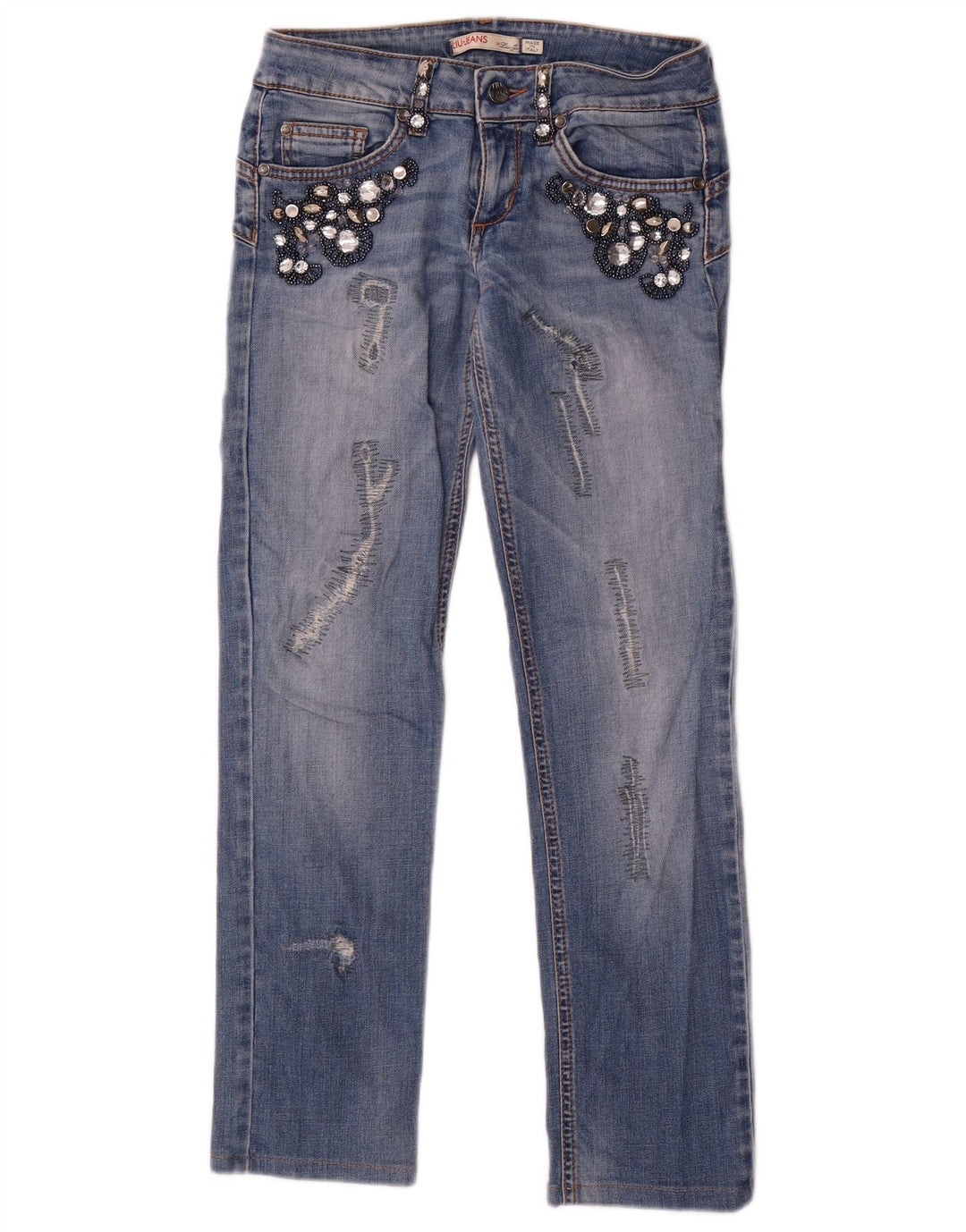 Liu Jo Damen Distressed Straight Jeans W26 L27 Blau