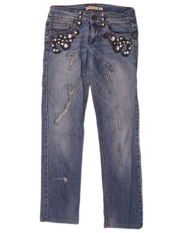Liu Jo Damen Distressed Straight Jeans W26 L27 Blau