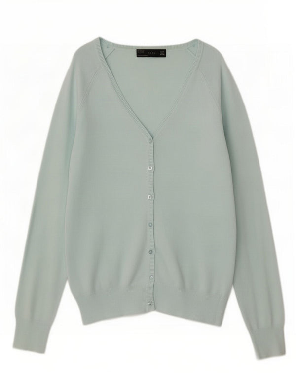 Zara Damen-Cardigan-Pullover UK 14 Große blaue Baumwolle