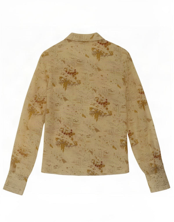 Vintage Damen Hemdbluse UK 14 Medium Beige Floral