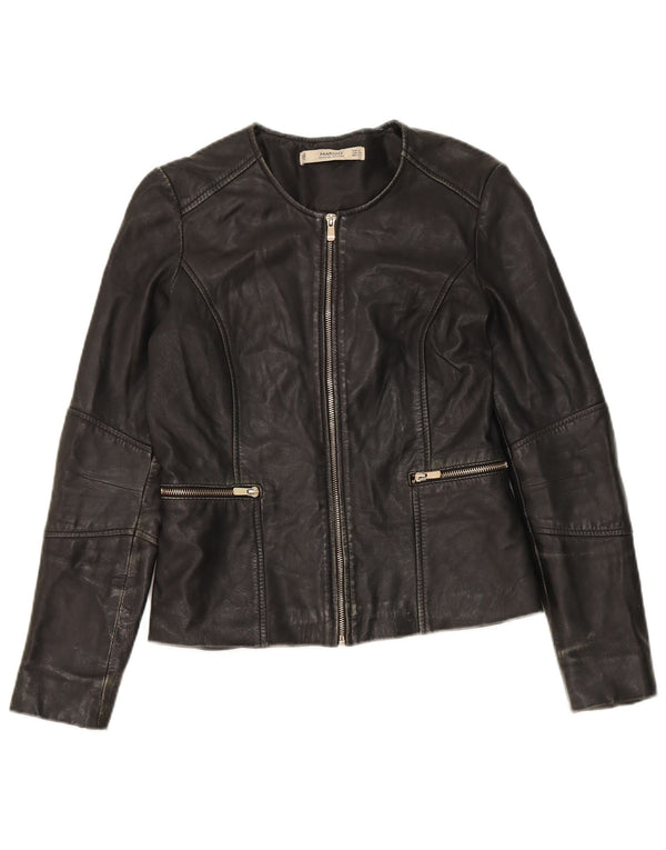 Mango Damen Crop Lederjacke UK 10 Small Schwarz