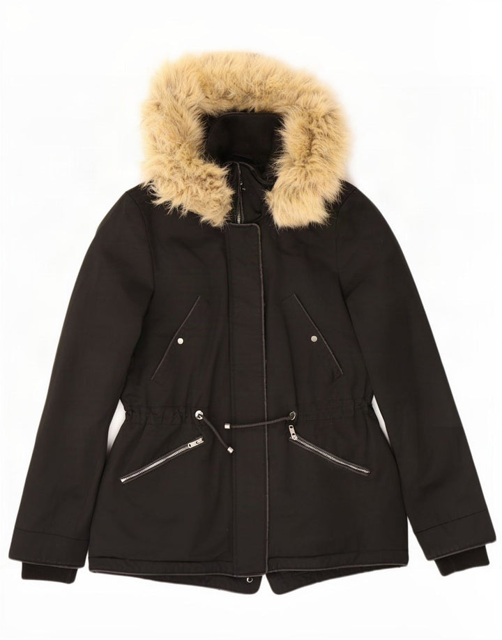 Zara Damen-Parka mit Kapuze, UK 6, XS, Schwarz, Polyester