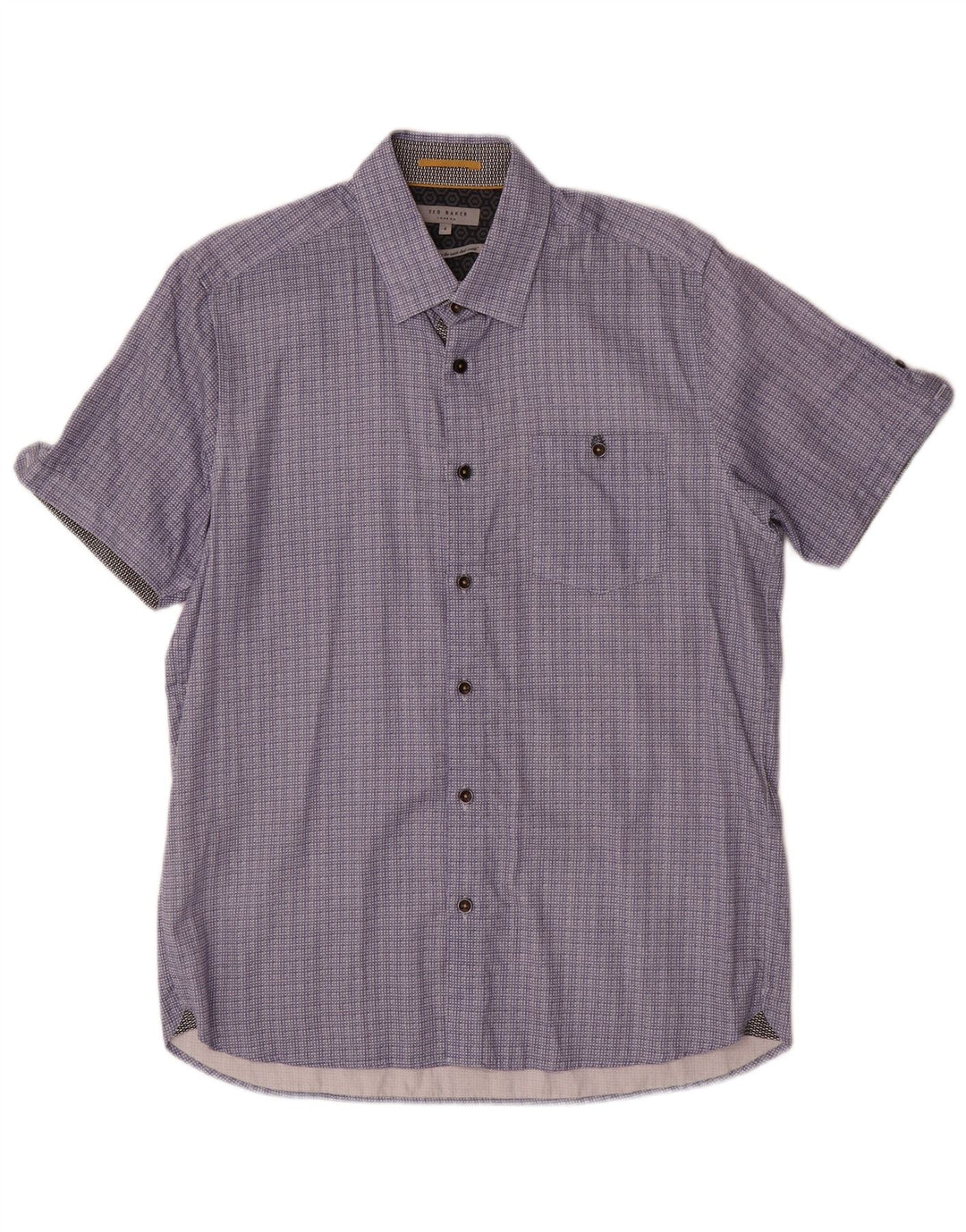 Ted Baker Herren-Kurzarmhemd, Größe 4, groß, marineblau, geometrische Baumwolle