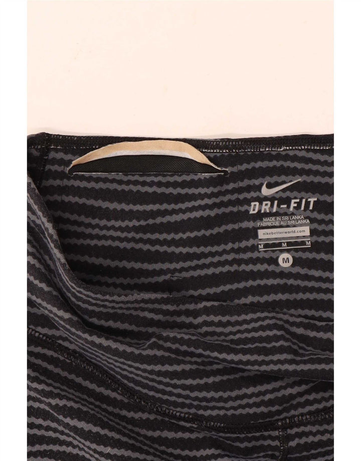 Nike Damen Dri Fit Leggings UK 14 Medium Schwarz gestreift