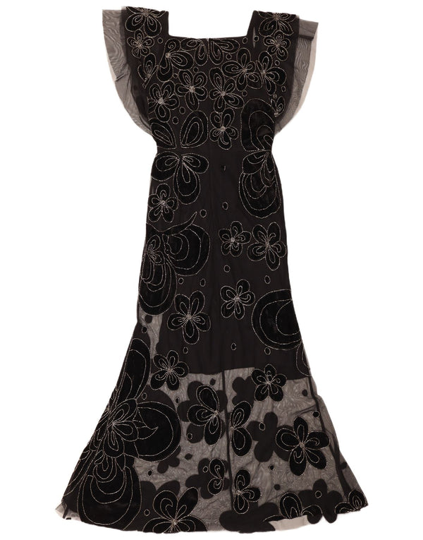 Virgos Lounge Damen-Maxikleid, Größe S, Schwarz, Blumenmuster, Polyester
