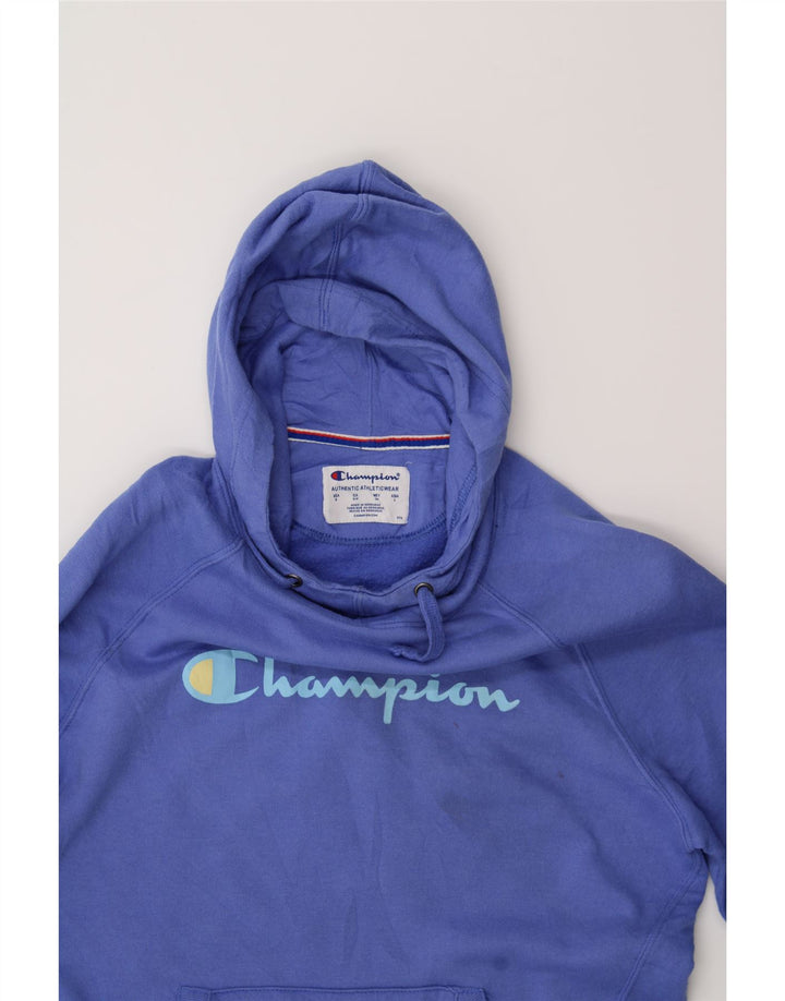 CHAMPION Womens Oversized Graphic Hoodie Jumper UK 10 Small Blue Vintage Champion and Second-Hand Champion from Messina Hembry 