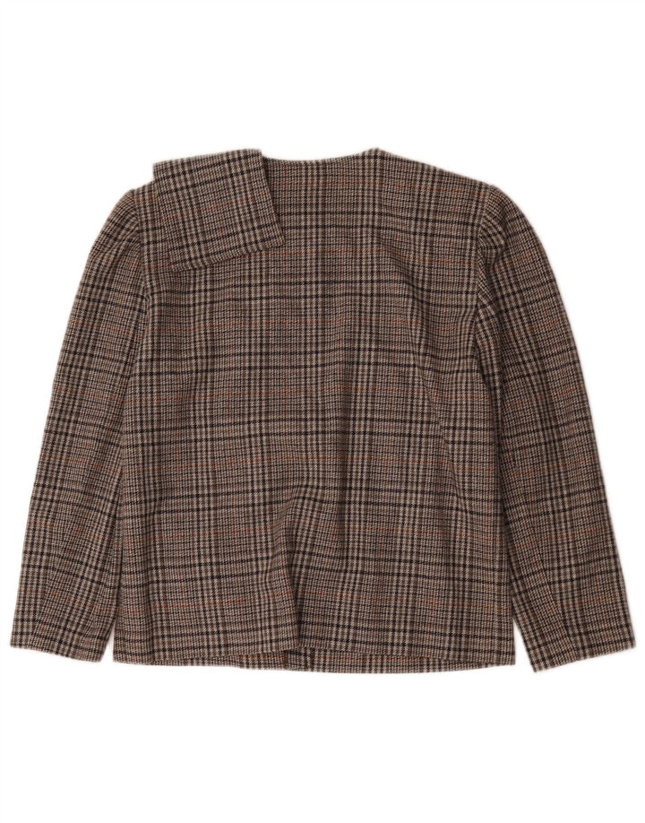 Luisa Spagnoli Damen 2-Knopf-Blazerjacke IT 44 mittelbraun karierte Wolle