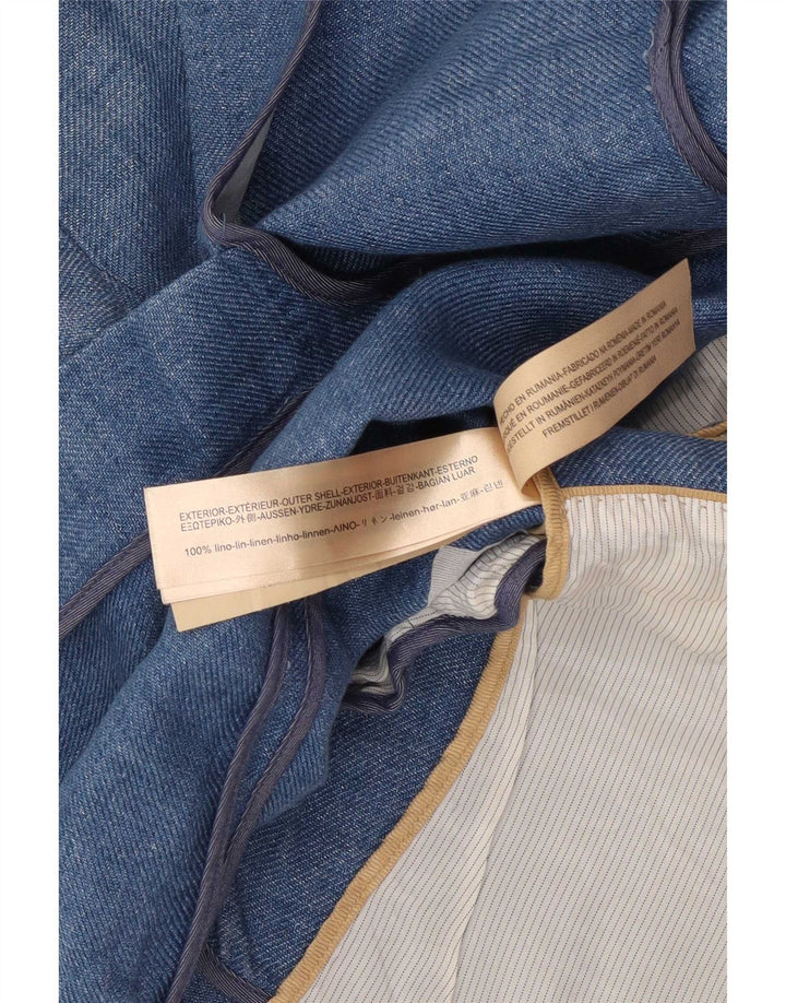 Massimo Dutti Damen-Blazer mit 1 Knopf, EU 38, kleines blaues Leinen
