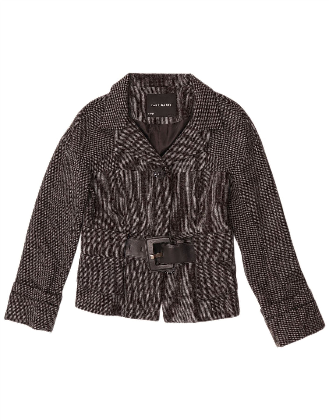 Zara Damen 2-Knopf-Blazerjacke UK 12 Mittelgraues Fischgrätenmuster
