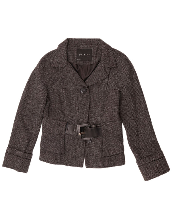 Zara Damen 2-Knopf-Blazerjacke UK 12 Mittelgraues Fischgrätenmuster