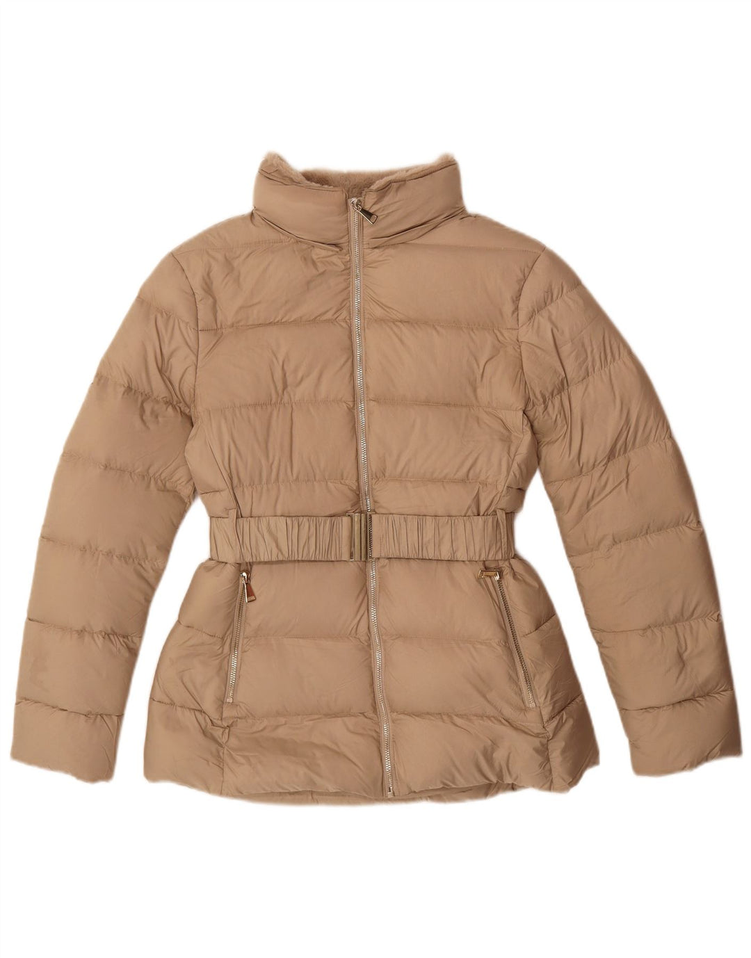 Zara Damen Wattierte Jacke UK 10 Small Beige Polyester