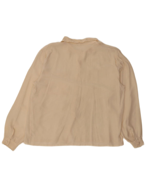 Ricamo A Mano Damen Hemdbluse UK 16 Große cremefarbene Blumenseide