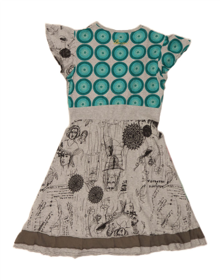 DESIGUAL Damen-Kleid in A-Linie mit abstraktem Muster und Grafik, Größe 44, Grau