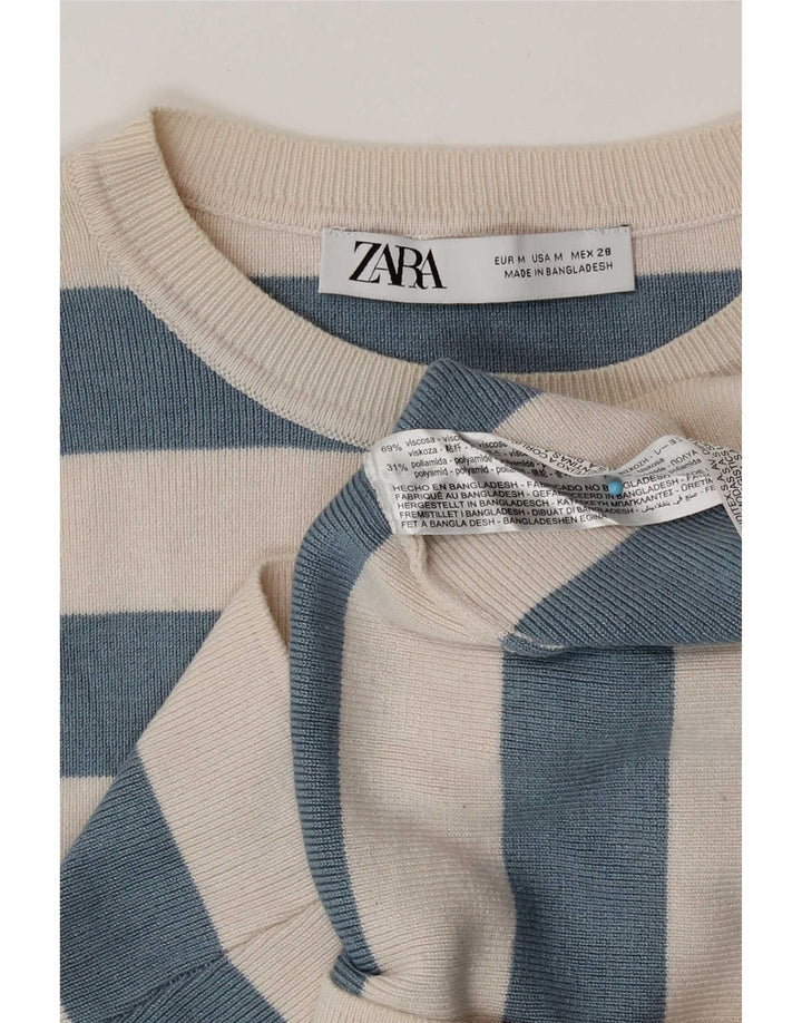 Zara Damen Crop Top UK 12 Mittelbeige gestreifte Viskose