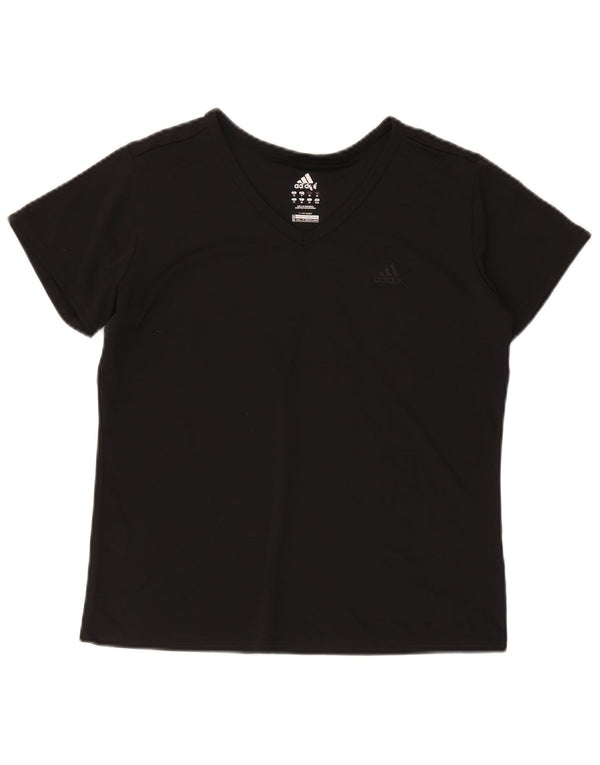 Adidas Damen T-Shirt Top UK 14 Medium Schwarz Polyester