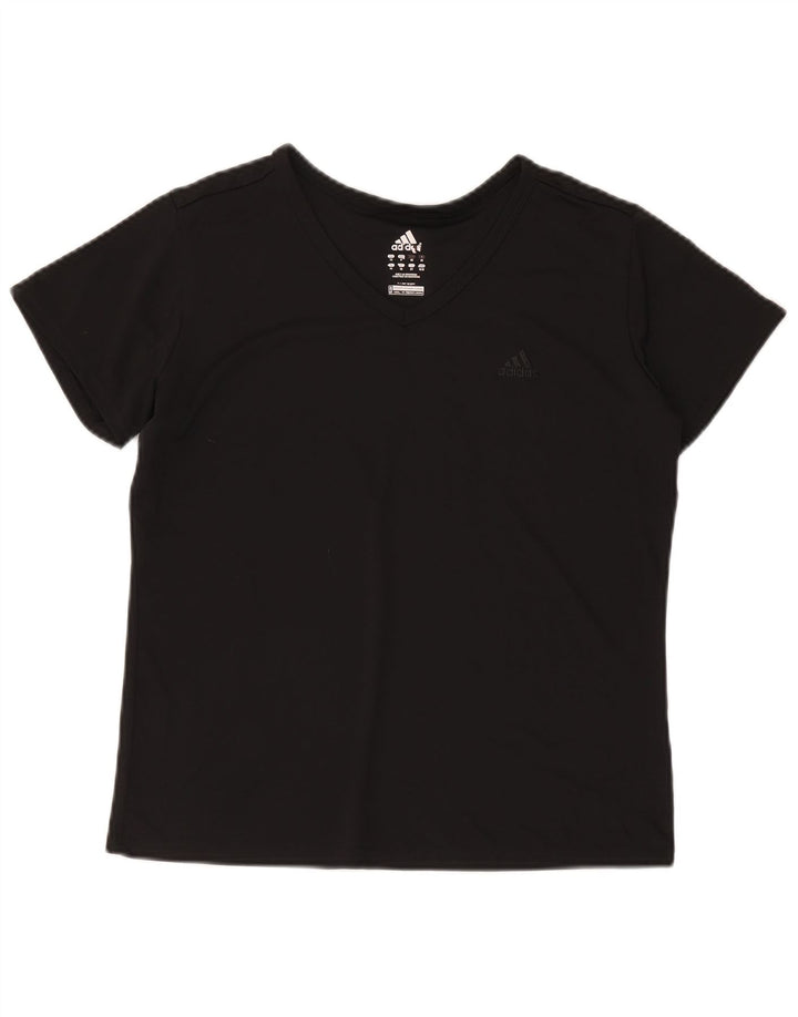 Adidas Damen T-Shirt Top UK 14 Medium Schwarz Polyester