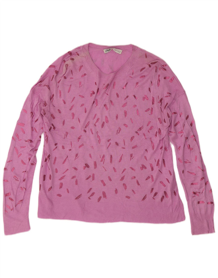 Zara Damen-Pullover mit abstraktem Muster und U-Boot-Ausschnitt, Gr. 10, klein, Rosa