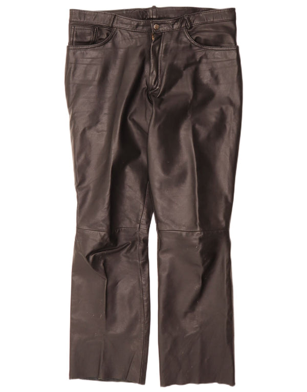 Vintage Herren gerade Lederhose W34 L32 Schwarz
