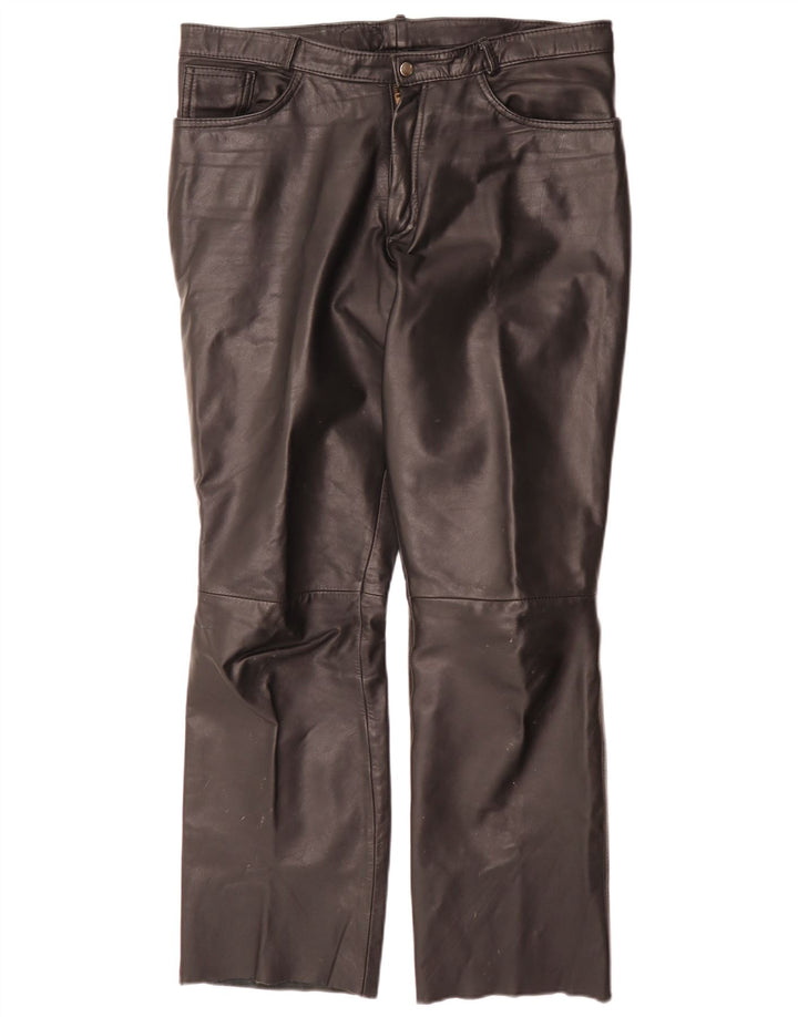 Vintage Herren gerade Lederhose W34 L32 Schwarz