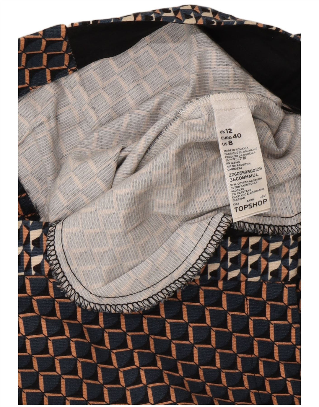 Topshop Damen-Hose mit kurzem Schnitt, UK 12, M, W32, L25, mehrfarbig