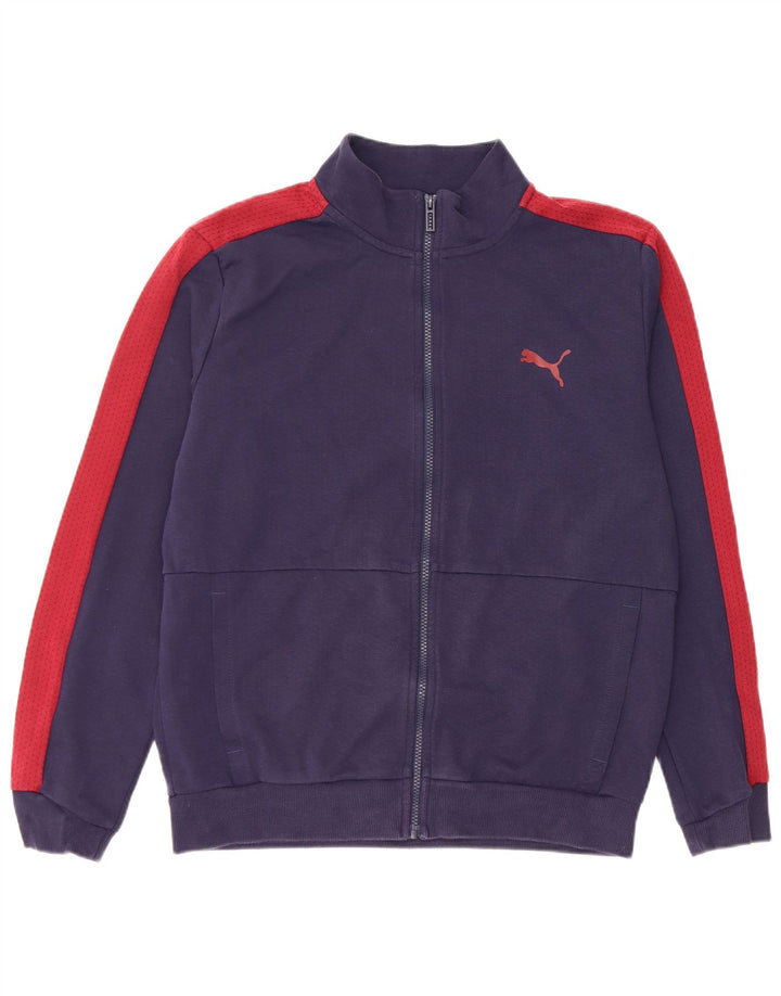 Puma Herren-Trainingsanzug-Top-Jacke aus mittelblauer, marineblauer Colourblock-Baumwolle