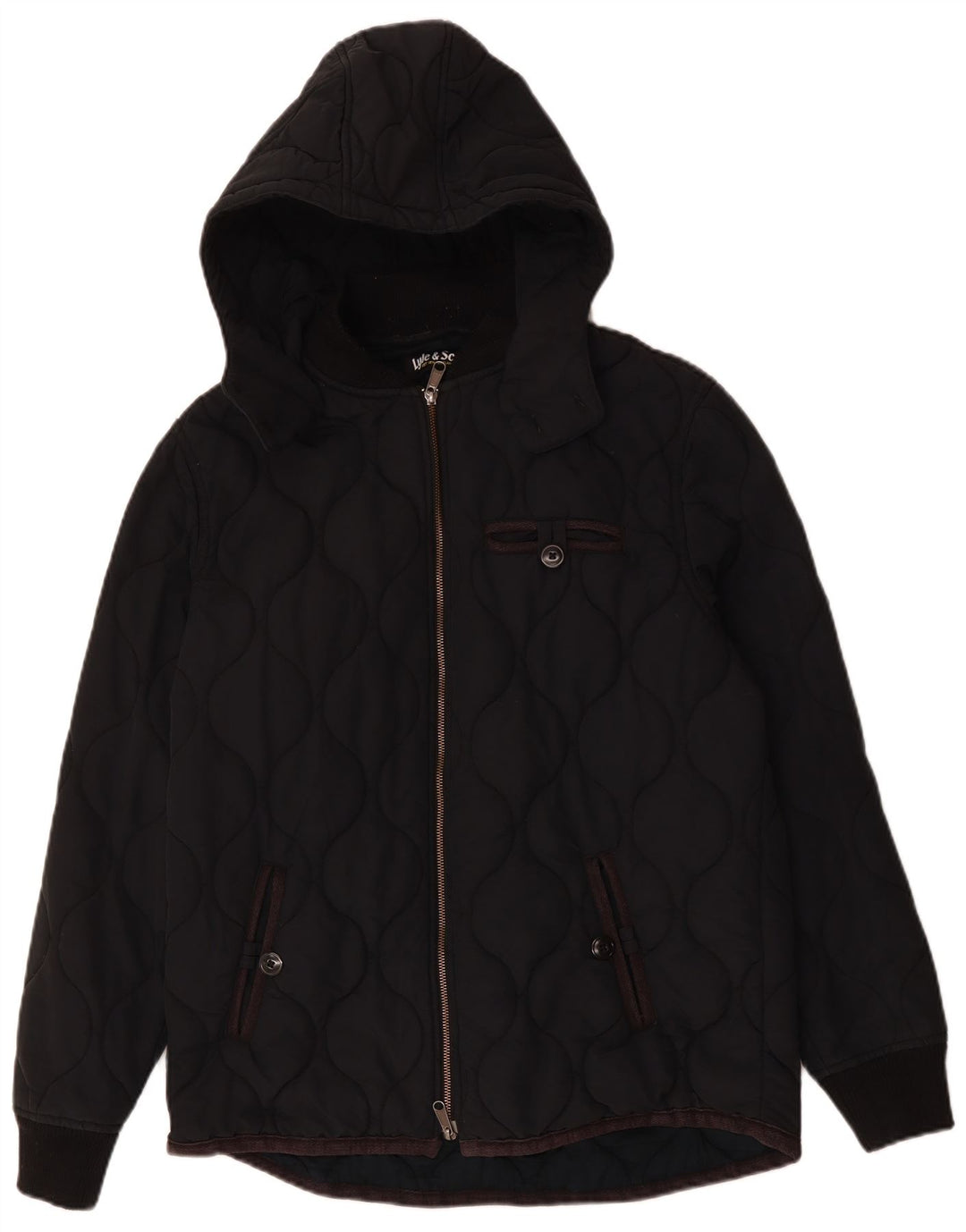 LYLE & SCOTT Wattierte Herrenjacke mit Kapuze, UK 40, Größe L, Schwarz, Baumwolle