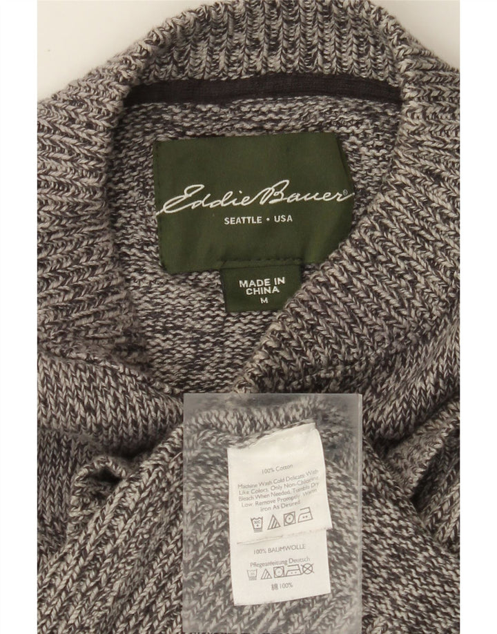 EDDIE BAUER Herren-Pullover mit Knopfkragen, mittelgrau gesprenkelte Baumwolle