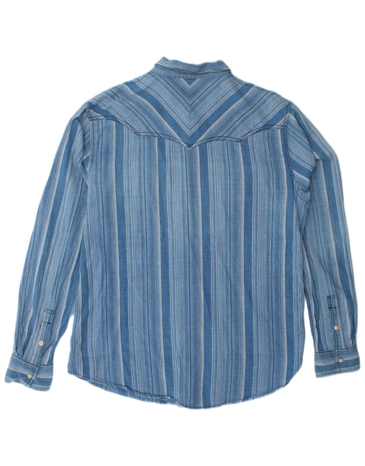 WRANGLER Herren-Flanellhemd mit normaler Passform, groß, blau gestreift, Baumwolle