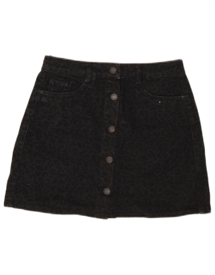 Pull & Bear Damen-Jeansrock, Größe S, Größe 26, Schwarz, Baumwolle mit Animal-Print