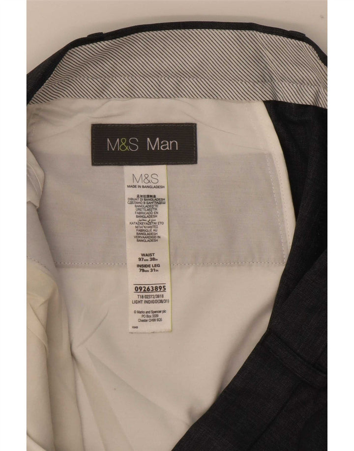 Gerade Herren-Anzughose von Marks & Spencer, W38, L31, Blau, Polyester