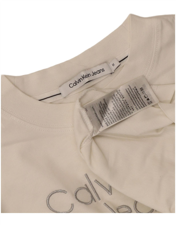 Calvin Klein Jeans Damen Crop Graphic T-Shirt Top UK 14 Mittelweiß