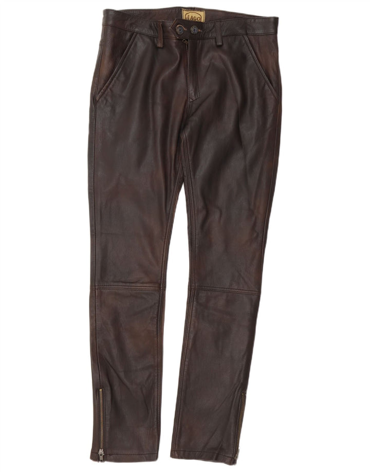 il Lago Herren Slim Lederhose IT 48 Medium W30 L32 Braunes Leder