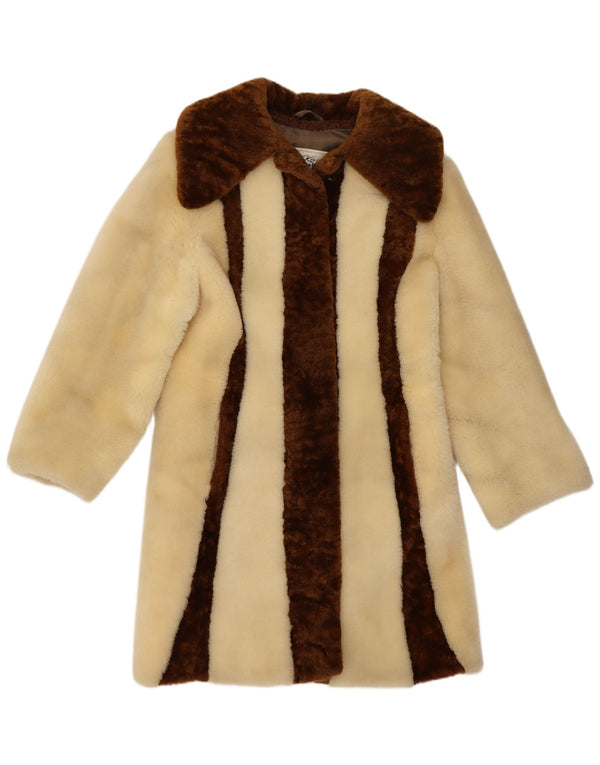 Kara Damen Kunstpelzmantel UK 10 Small Beige Farbblock