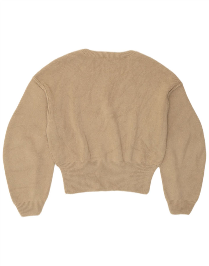 Zara Damen-Pullover mit Rundhalsausschnitt, lockere Passform, UK 14, mittelbeigefarbenes Polyester