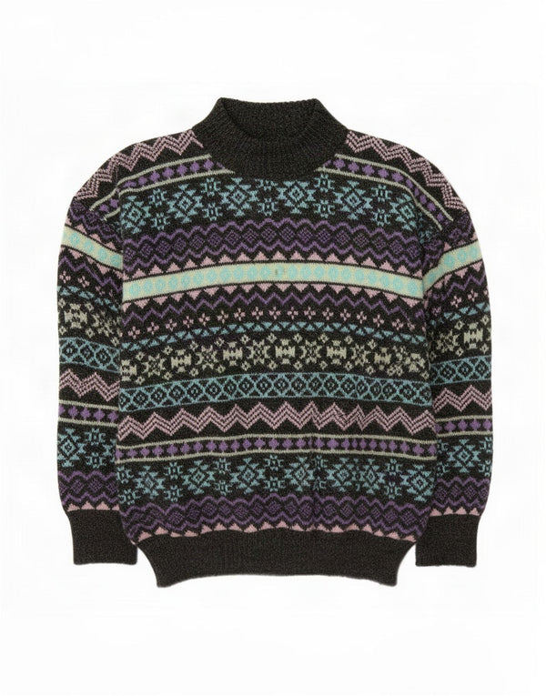 Vintage Damen Rollkragenpullover Pullover UK 14 Mittelgrau Fair Isle